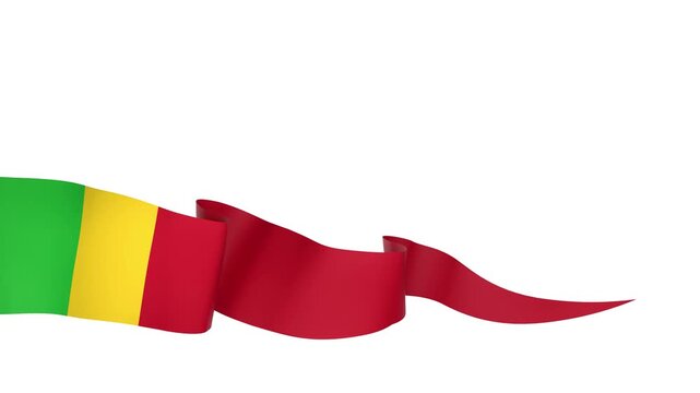 Waving Mali Flag Ribbon on White Background with Alpha