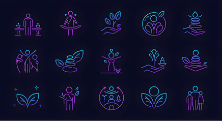 Wellness and Health Icons A Collection of Symbols Representing Balance and Growth