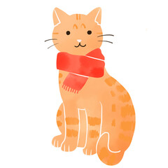 Cute Orange Cat with Red Scarf – Cozy Winter Illustration