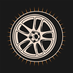Obraz premium Rim vintage illustration style for car modification fans. Vintage wheel graphic design. sport automotive illustration designs