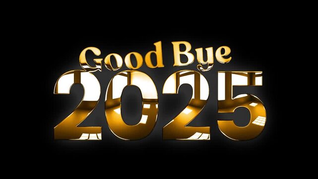 Good bye 2025 text design with golden glow shine animation