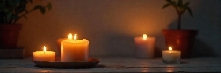 Warm Candlelight Illuminates Cozy Indoor Scene Peaceful Ambiance for Relaxation, Meditation, and Home Decor