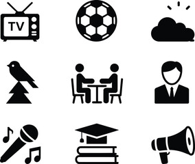 Collection of diverse icons representing various aspects of modern life