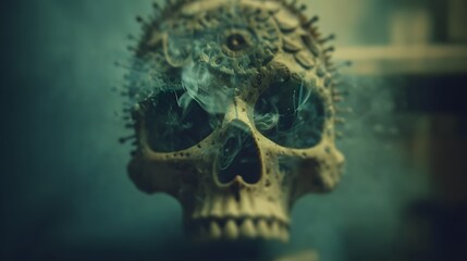 Skull with gears and smoke stock photo for halloween or gothic themed backgrounds images