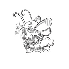Illustration Vector Graphic Of Hand Drawing Skull with Butterfly Wings Perfect For Coloring Book