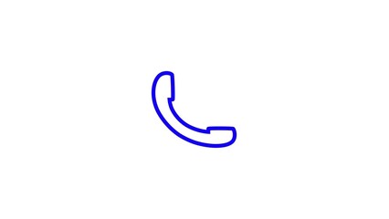 Simple blue outline of a classic telephone handset icon on a clean white background