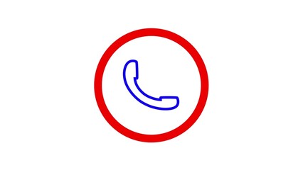 Simple red oval outline surrounding a blue telephone receiver icon representing communication and contact
