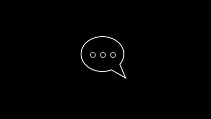 Minimalist white outline of a speech bubble with three dots inside on a solid black background