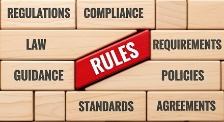 Wooden Blocks Forming Rules and Regulations Concept