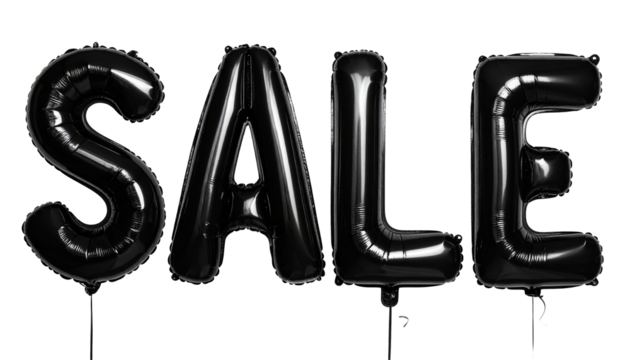 Black friday,  foil balloon letters Sale, isolated on a transparent background