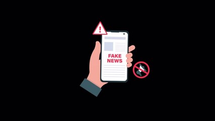 Animated Fake News on Phone. Misinformation and Online Deception Concept Video - Transparent - Powered by Adobe