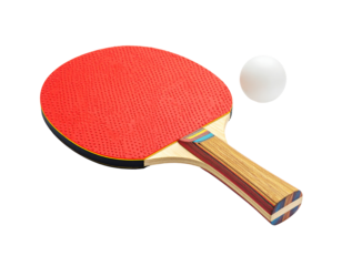 Ping pong racket and ball isolated on a transparent background.
