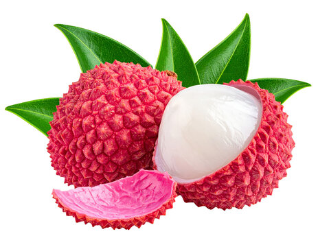Lychee with leaves isolated on a transparent background.