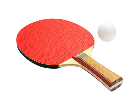 Ping pong racket and ball isolated on a transparent background.