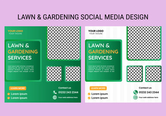 Lawn, garden, or Landscaping maintenance Service Social Media Post design, and Web square Banner Template, Agriculture farm service social media post, or Instagram banner design, web template