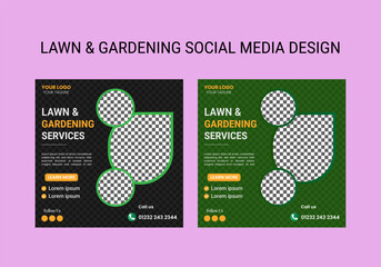Lawn, garden, or Landscaping maintenance Service Social Media Post design, and Web square Banner Template, Agriculture farm service social media post, or Instagram banner design, web template