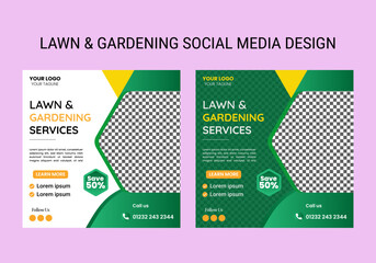 Lawn, garden, or Landscaping maintenance Service Social Media Post design, and Web square Banner Template, Agriculture farm service social media post, or Instagram banner design, web template