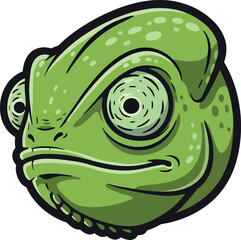 Cartoon Green Chameleon Head Illustration in Flat Style for Nature and Wildlife Designs