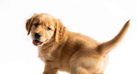 Curious Golden Retriever Puppy on White Background
