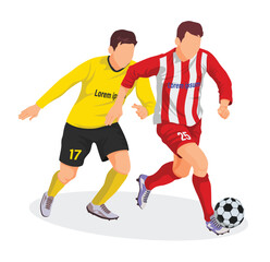 icon logo sign man men male soccer kick play foot ball sport football match duel vs big cup league super team fc club goal game player person with world yellow red white style art vector