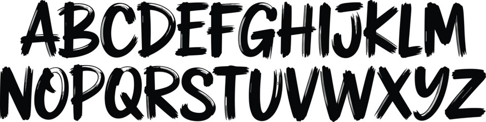 Bold brush alphabet letters, hand painted uppercase font, artistic grunge typography design, expressive lettering set for creative posters
