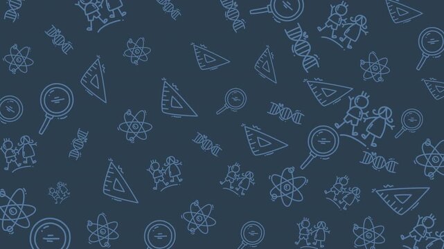 Seamless Pattern of Science and Education Icons on Dark Blue Background.