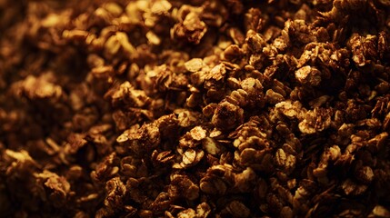 Crunchy granola with oats and cinnamon forms a textured background.