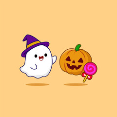 
Halloween Cartoon Pumpkin Ghost Vector