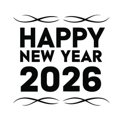 Happy New Year 2026 Celebration with Golden Fireworks on a Dark Blue Background,Modern new year 2026 greeting card design with festive elements and bold typography,