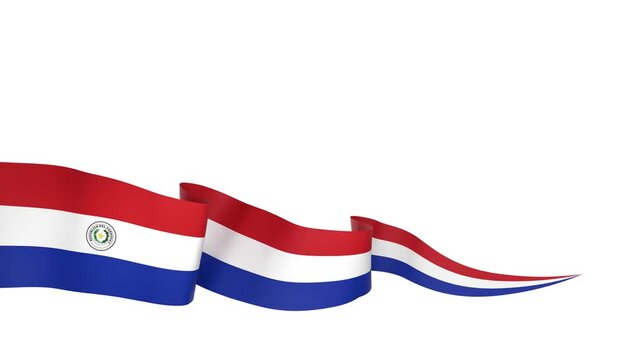 Waving Paraguay Flag Ribbon on White Background with Alpha