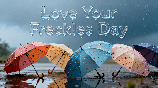 Wearing a spotted umbrella and text on rainy days represents the love for freckles that can also be displayed on rainy days, and is suitable for daily theme promotion.
