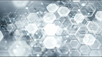 Digital Hexagon Network: Abstract digital background with luminous hexagonal shapes, suggesting interconnectedness and technological advancements. - Powered by Adobe