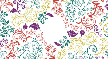 Fototapeta premium Elegant floral pattern design with swirling vines and leaves in vibrant autumn colors.