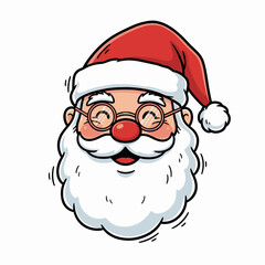 Cheerful Santa Claus with glasses and red hat smiling  
