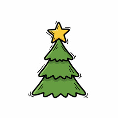 Fototapeta premium Christmas tree with star decoration in simple doodle style 