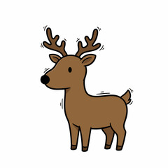 Fototapeta premium Cartoon reindeer standing with a playful expression on white background 