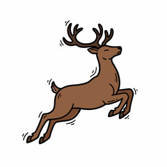 Cartoon deer leaping joyfully in a playful style on white background  