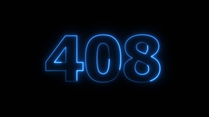 Abstract beautiful blue neon 408 number illustration background 4K. Glowing neon countdown number icon background.