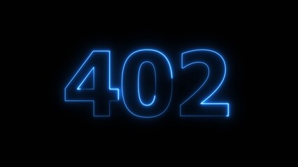 Abstract beautiful blue neon 402 number illustration background 4K. Glowing neon countdown number icon background.