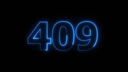 Abstract beautiful blue neon 409 number illustration background 4K. Glowing neon countdown number icon background.
