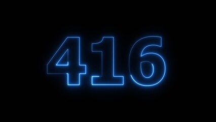 Abstract beautiful blue neon 416 number illustration background 4K. Glowing neon countdown number icon background.