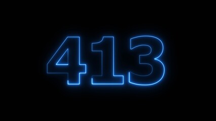 Abstract beautiful blue neon 413 number illustration background 4K. Glowing neon countdown number icon background.