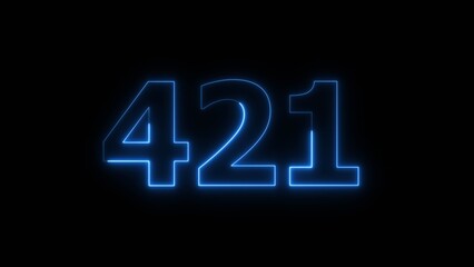 Abstract beautiful blue neon 421 number illustration background 4K. Glowing neon countdown number icon background.