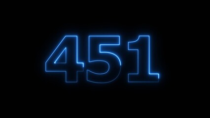 Abstract beautiful blue neon 451 number illustration background 4K. Glowing neon countdown number icon background.
