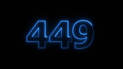 Abstract beautiful blue neon 449 number illustration background 4K. Glowing neon countdown number icon background.