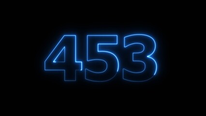 Abstract beautiful blue neon 453 number illustration background 4K. Glowing neon countdown number icon background.