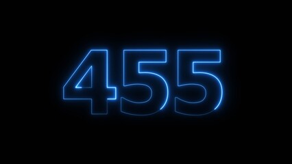 Abstract beautiful blue neon 455 number illustration background 4K. Glowing neon countdown number icon background.