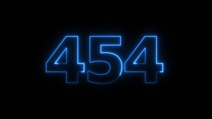 Abstract beautiful blue neon 454 number illustration background 4K. Glowing neon countdown number icon background.