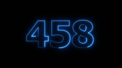 Abstract beautiful blue neon 458 number illustration background 4K. Glowing neon countdown number icon background.