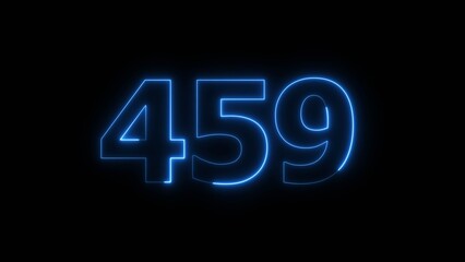 Abstract beautiful blue neon 459 number illustration background 4K. Glowing neon countdown number icon background.